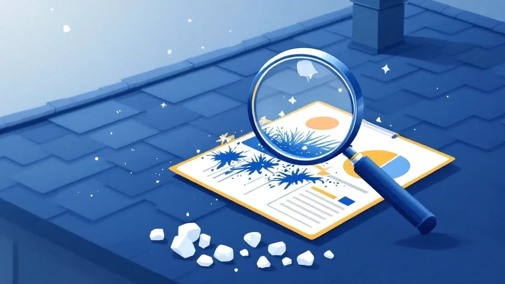 Hail damage roof assessment tool concept with inspection elements and hailstones — Storm Damage DMV