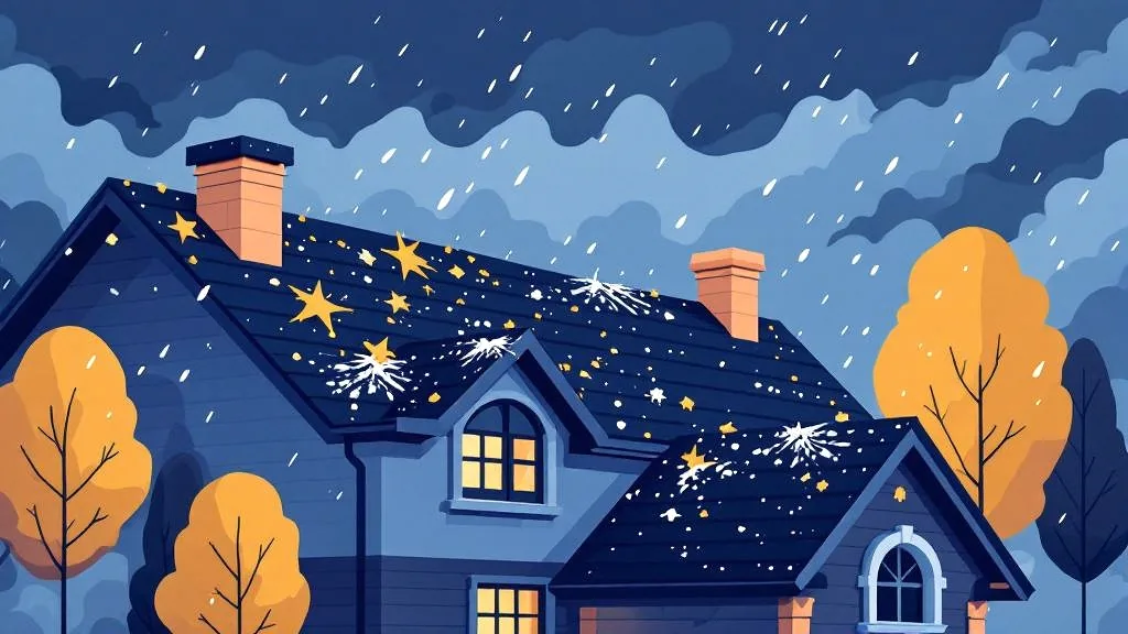 Hail damage roof repair cost estimation concept with hailstones and pricing elements — Storm Damage DMV