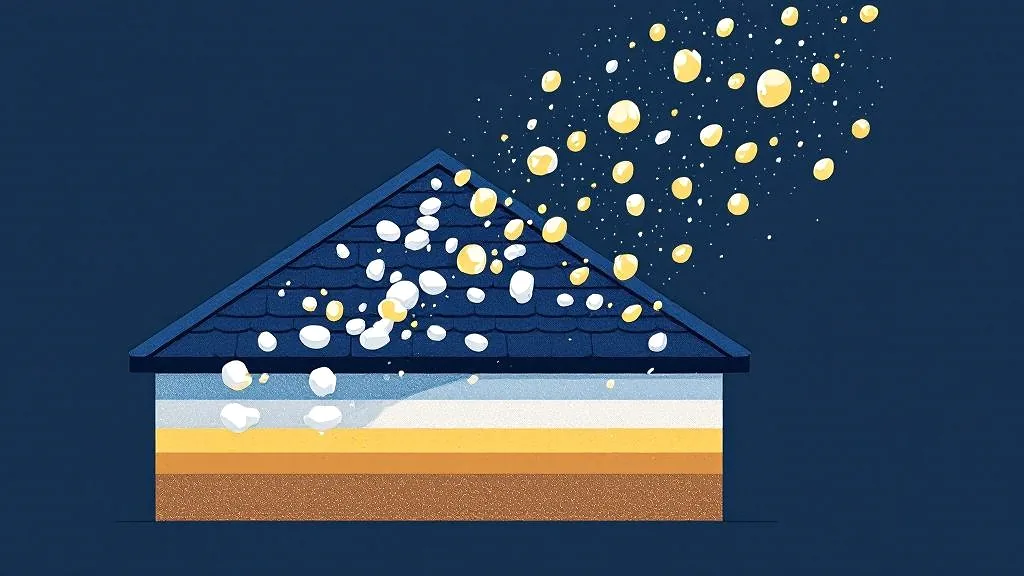 Hail damage to roof illustration showing hailstone impacts on residential shingles — Storm Damage DMV