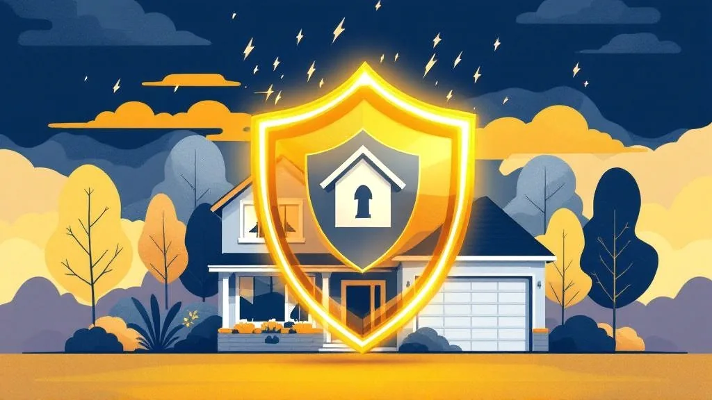 Homeowners insurance storm damage roof coverage concept with policy and protection elements — Storm Damage DMV