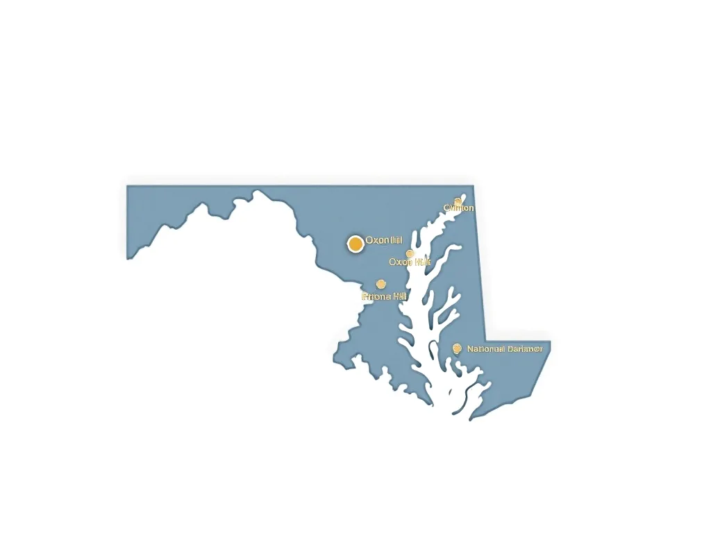 Service area map for storm damage roof repair in Fort Washington MD and nearby communities — Storm Damage DMV