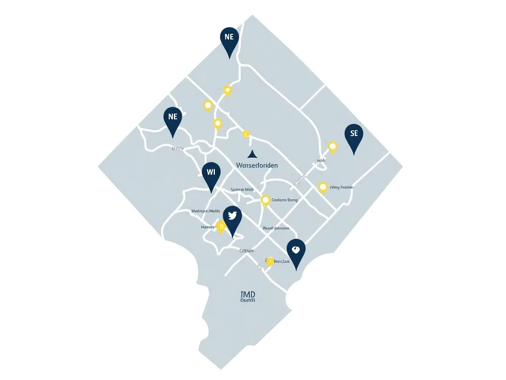 Service area map for storm damage roof repair in Washington DC neighborhoods — Storm Damage DMV