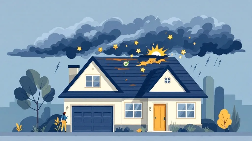 Storm damage roof assessment tool concept with storm elements and inspection indicators — Storm Damage DMV